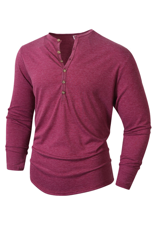 Herren Langarm Henley-Shirt mit Knopfleiste und weichem Baumwollmix EB