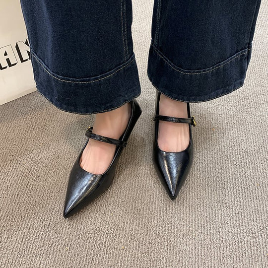 Damen elegante Pumps mit schmaler Schnalle EB
