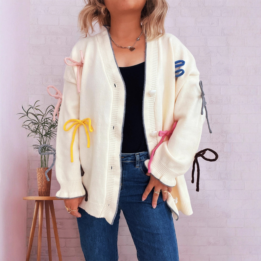 Damen Strickjacke mit bunten Schleifendetails EB