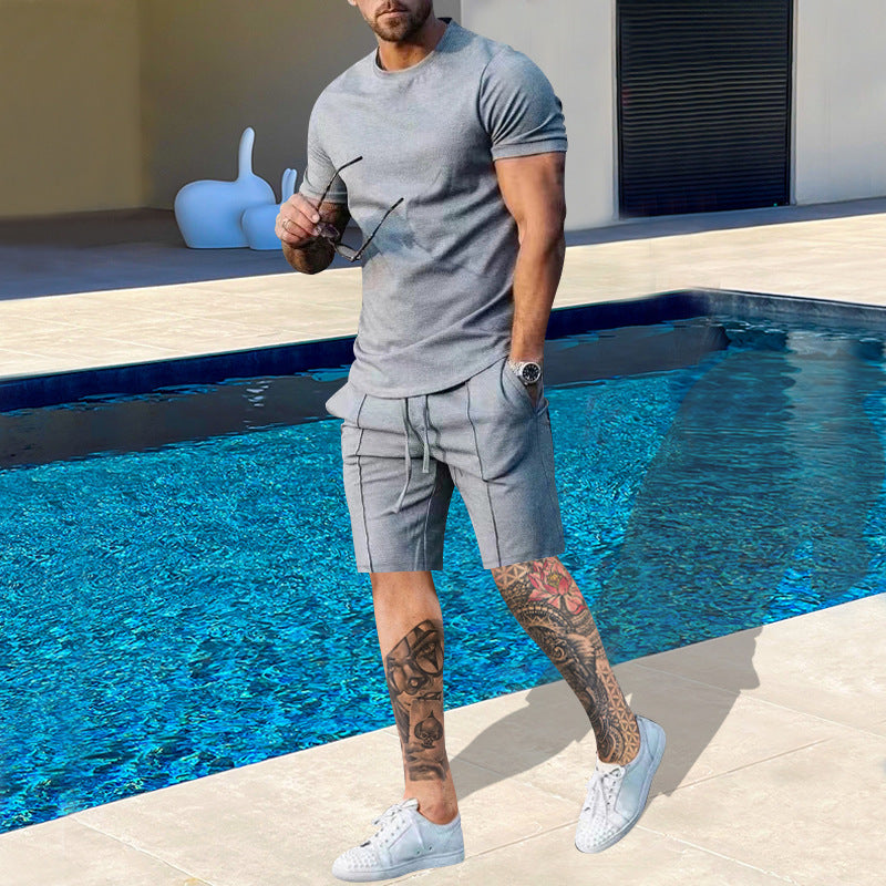 Herren Sportliches Kurzarm-Set aus atmungsaktivem Material mit elastischem Bund und seitlichen Taschen EB