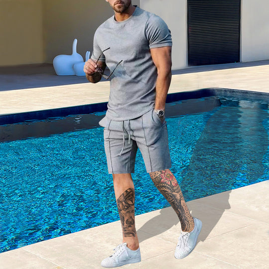 Herren Sportliches Kurzarm-Set aus atmungsaktivem Material mit elastischem Bund und seitlichen Taschen EB