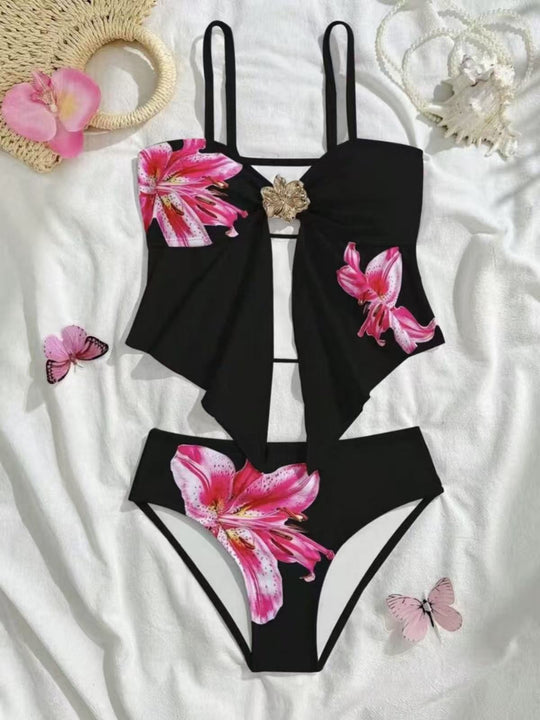 Damen Bikini-Set mit floralem Wickeldetail und eleganter Blütenapplikation EB