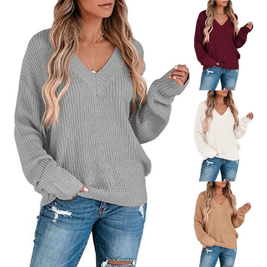 Damen Feinstrickpullover mit V-Ausschnitt und lässigem Schnitt EB