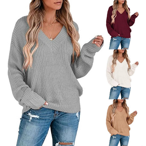 Damen Feinstrickpullover mit V-Ausschnitt und lässigem Schnitt EB