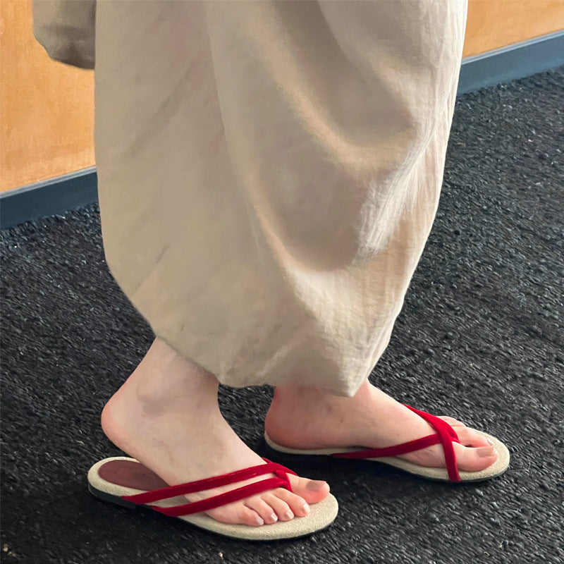 Damen Trendige Zehentrenner-Sandalen mit geflochtenem Riemendesign EB