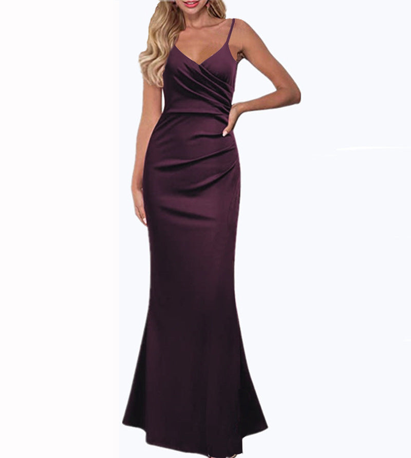EB | Einfarbiges Slim Fit Fließendes Maxikleid