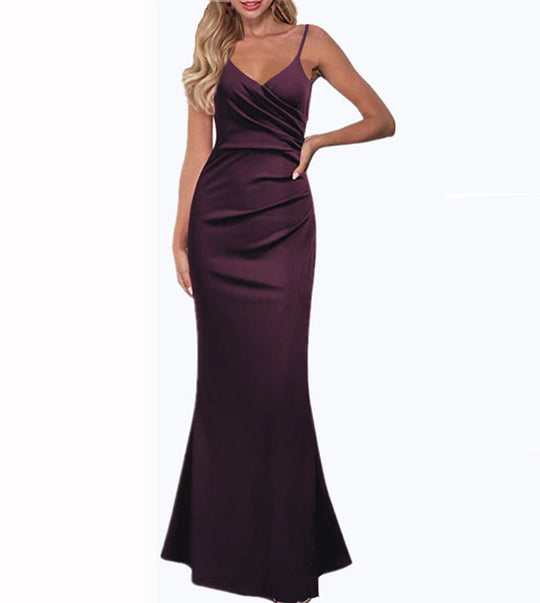 EB | Einfarbiges Slim Fit Fließendes Maxikleid