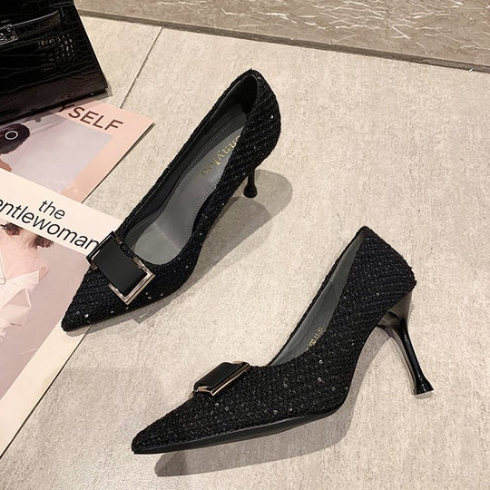 Damen elegante spitze Pumps mit glamourösem Schleifenakzent EB