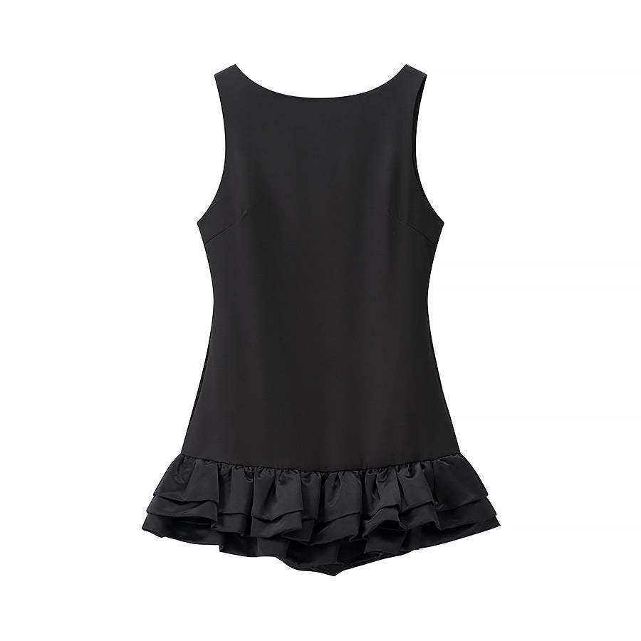 Damen Badeanzug mit voluminösem Rüschenrock und hoher Taille EB