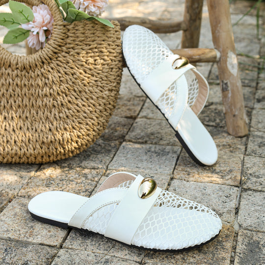 Damen Clogs mit modischem Netzdesign und eleganter Schnallenapplikation EB
