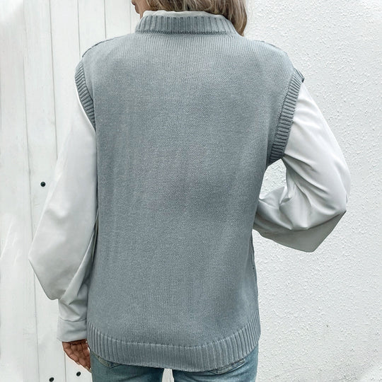 Damen eleganter Strickpullover mit V-Ausschnitt und modischem Rautenmuster EB