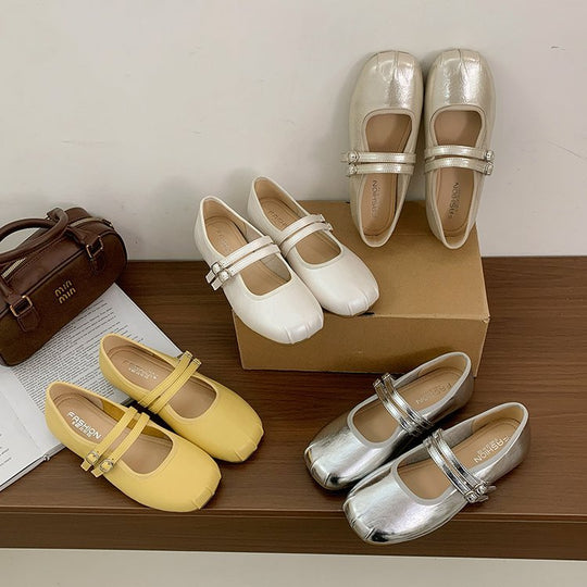 Damen elegante Ballerinas mit doppeltem Riemen und komfortabler Innensohle EB