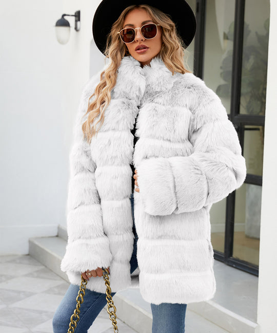 Damen Luxuriöse Kunstpelzjacke mit lockeren Ärmeln und voluminösem Schnitt EB