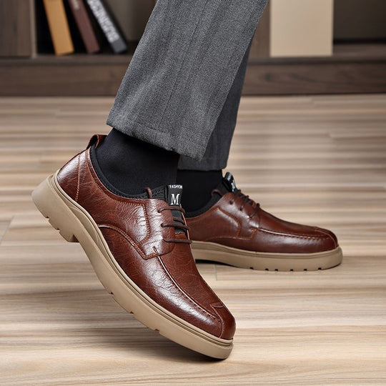 Herren Bequeme Leder Schnürschuhe mit rutschfester Sohle EB
