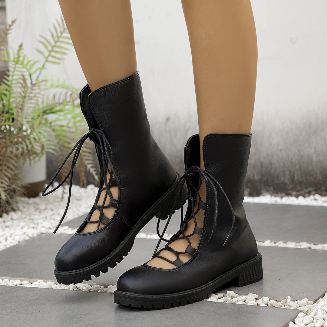 Damen Modische Schnürstiefel mit offener Gestaltung EB