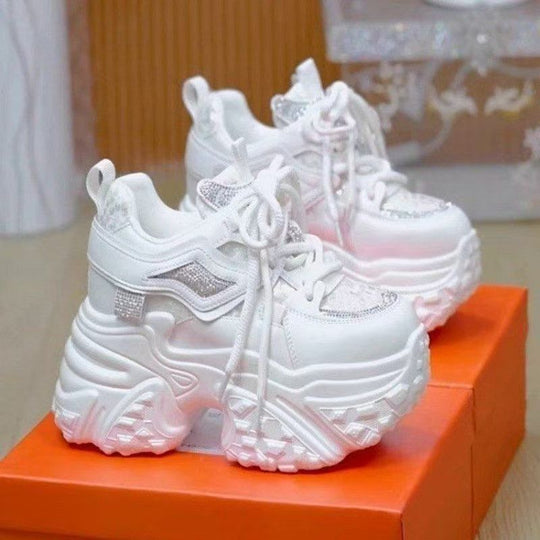 Damen modische Plateau-Sneaker mit glitzernden Akzenten und stabiler Laufsohle EB