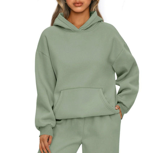 Damen nan extraweites Boxy-Kapuzenpullover mit tiefer Schulterpassform, Känguru-Eingrifftasche und angerauter Innenseite EB
