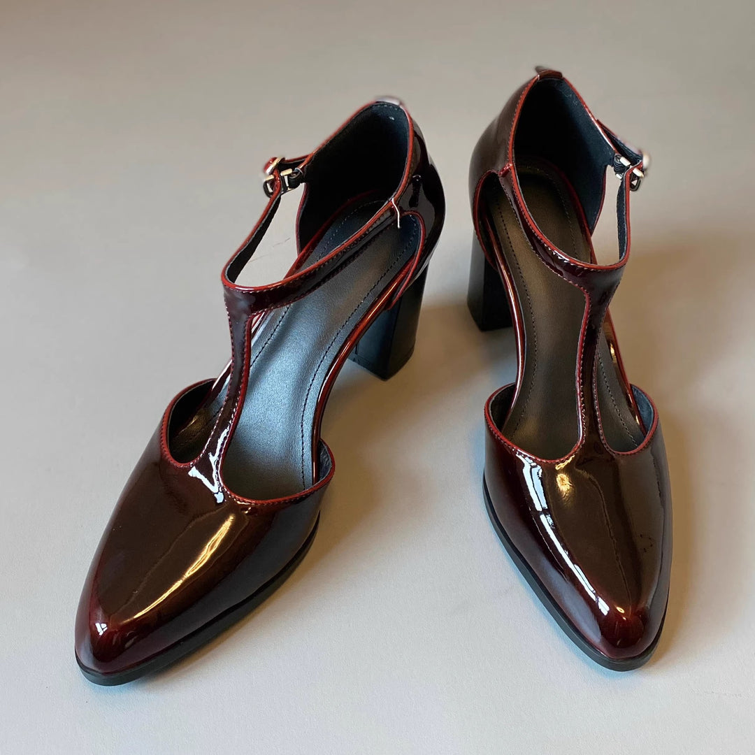 Damen elegante Plateau-Pumps mit modischem Riemchen und stilvollem Glanz EB