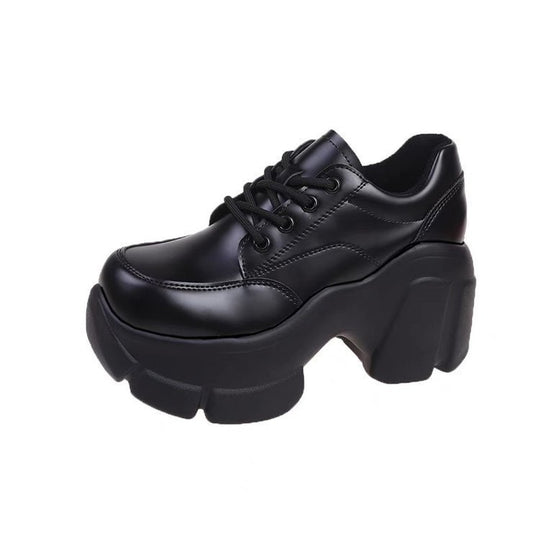 Damen Chunky Plateau Schnürschuhe mit glänzender Oberfläche EB