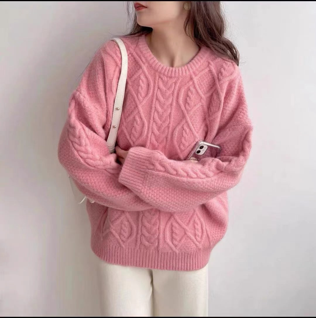 Damen Oversized Strickpullover mit Zopfmuster EB