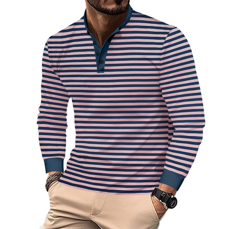 Herren Langarm-Henley-Shirt mit sportlichem Streifenmuster und modernem Kragen EB