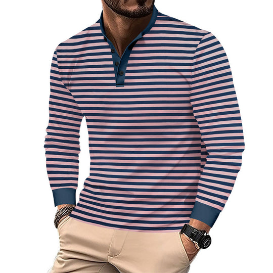 Herren Langarm-Henley-Shirt mit sportlichem Streifenmuster und modernem Kragen EB