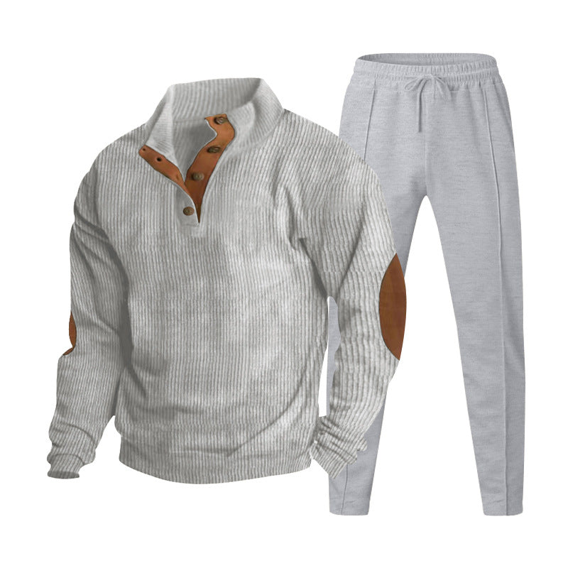 Herren Strukturiertes Henley-Loungewear-Set mit Ellenbogen-Patches & tapered Jogginghose EB
