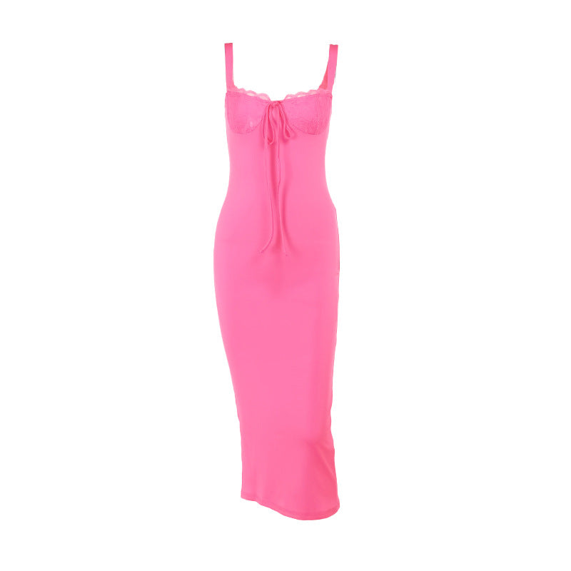 Damen figurbetontes Langarmkleid mit Spitzenverzierungen EB