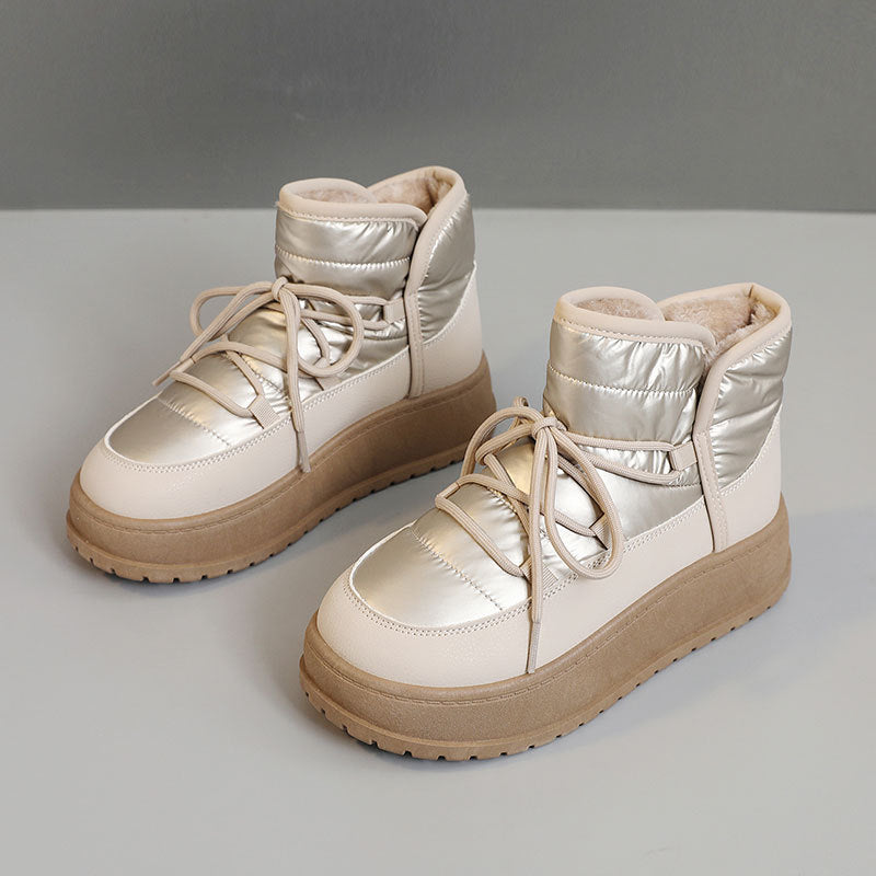 Damen modische Winterstiefeletten mit warmem Kunstfell und robuster Sohle EB