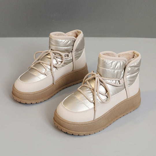 Damen modische Winterstiefeletten mit warmem Kunstfell und robuster Sohle EB