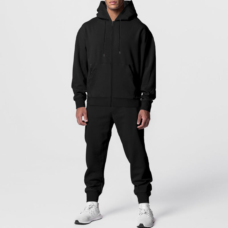 Herren nan urbanes Reißverschluss‑Hoodie mit Kängurutasche und konisch zulaufender Jogginghose Set EB