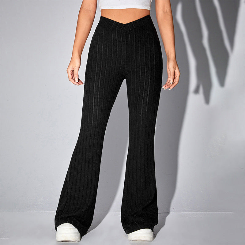 Damen lässige Flared-Hosen aus hochwertigen Strickmaterialien EB