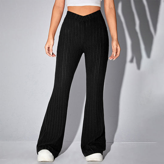 Damen lässige Flared-Hosen aus hochwertigen Strickmaterialien EB