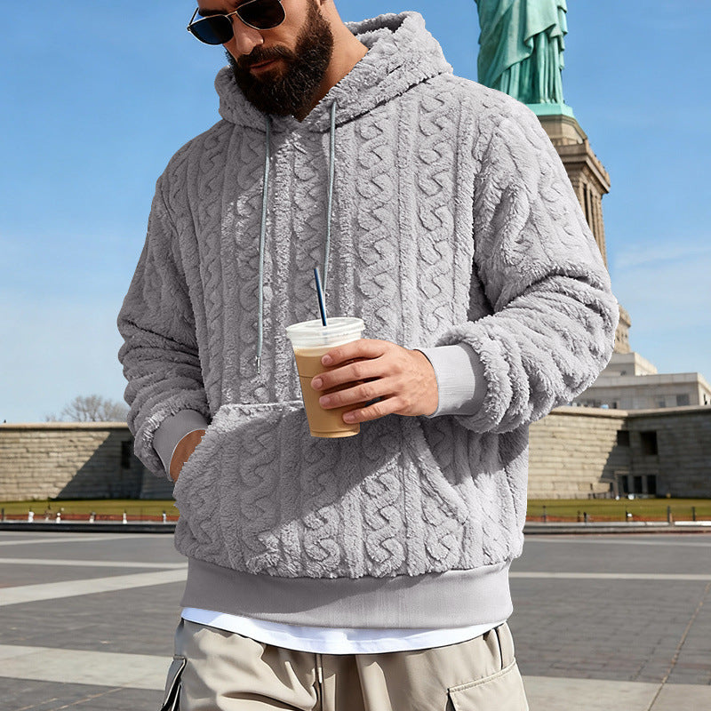 Herren Gefütterter Sherpa‑Hoodie mit Zopfmuster und Kapuze EB