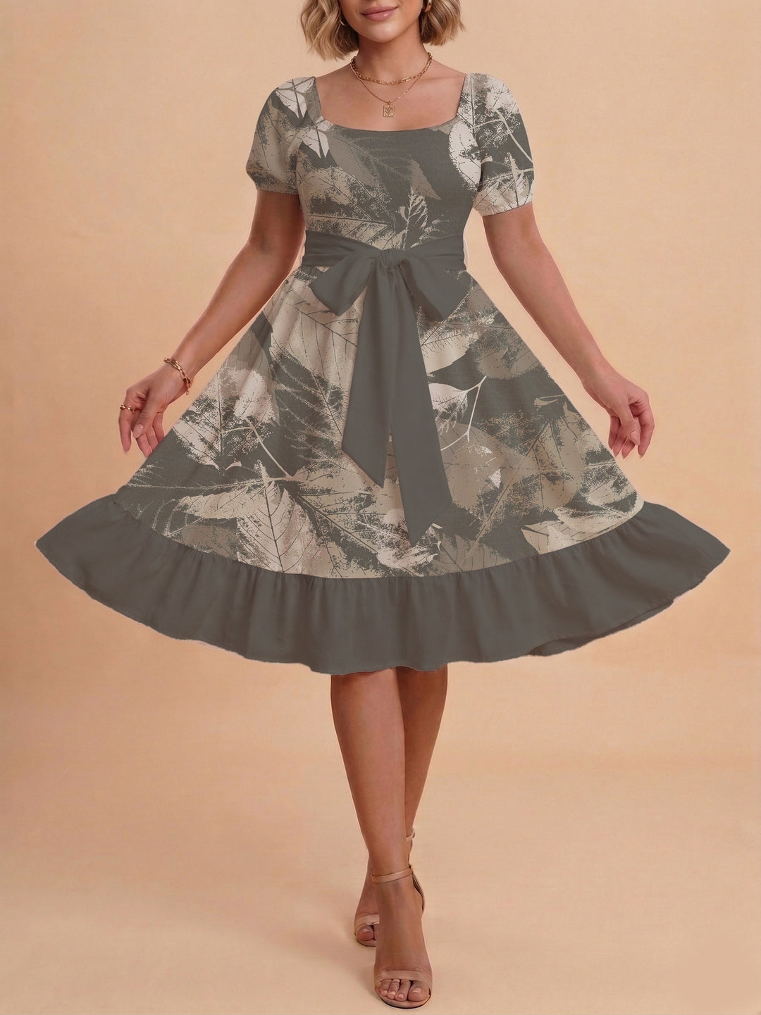 Damen schickes Glitzerkleid mit tailliertem Schnitt und Rüschensaum EB