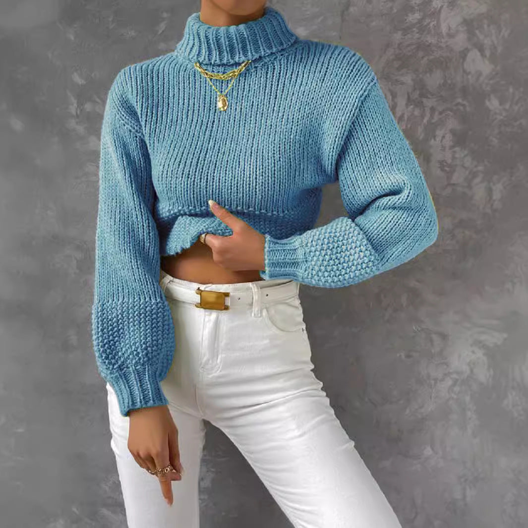 Damen Grobstrick Pullover mit hohem Kragen EB