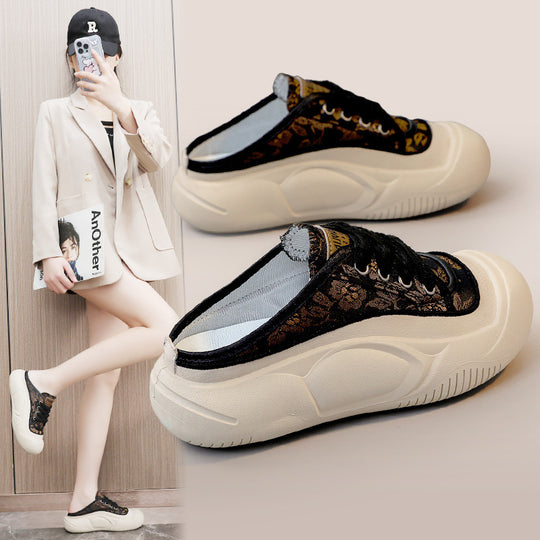 Damen bequeme Slip-On Sneaker mit modischem Blumenmuster und stoßdämpfender Sohle EB