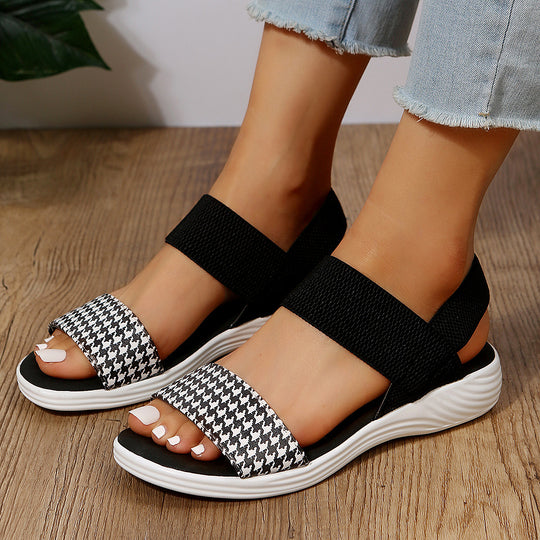 Damen Strick‑Sandalen mit elastischen Riemen und dämpfender Plateau‑Sohle EB