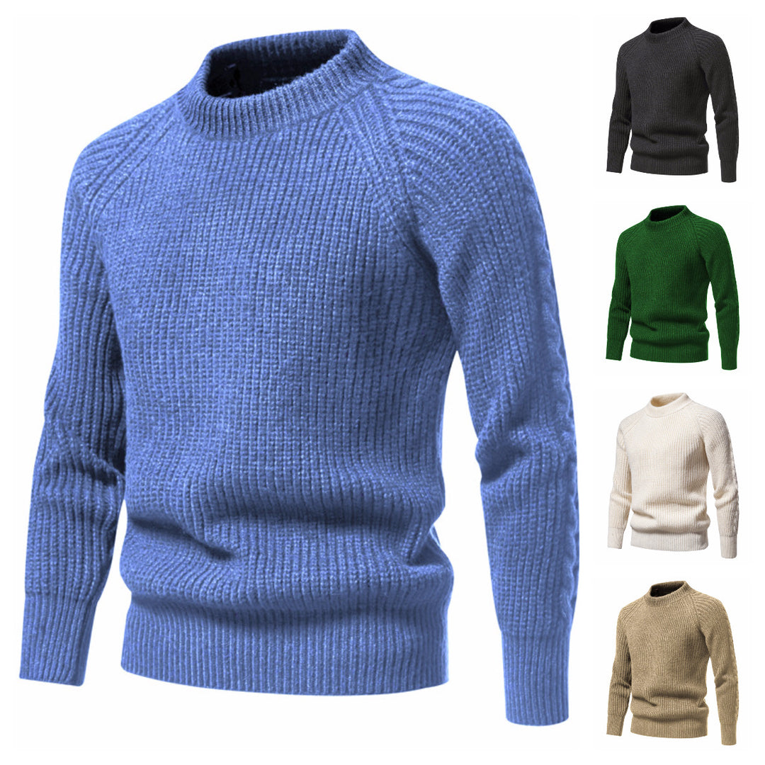 Herren kuscheliger Strickpullover mit hohem Kragen und Raglanmuster EB