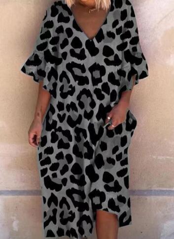 Damen Ärmelloses Kaftan Kleid im Leopardenmuster Heidi-Mode