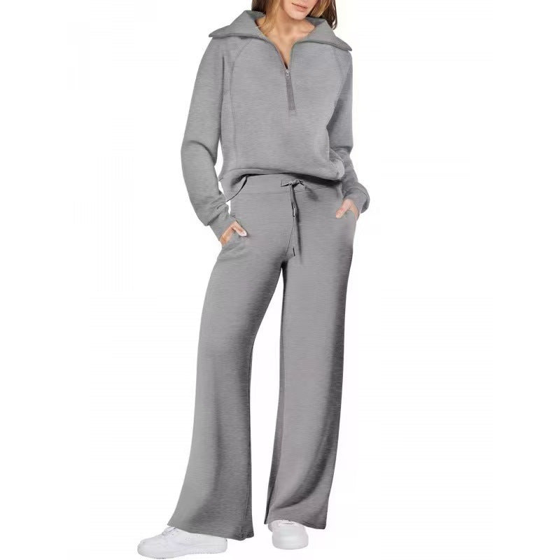 Damen Sportliches Set mit Stehkragen und weit geschnittenen Hosen EB