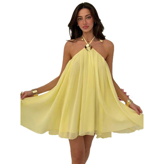 Damen luftiges Strandkleid mit haltem Design und fließendem Stoff EB