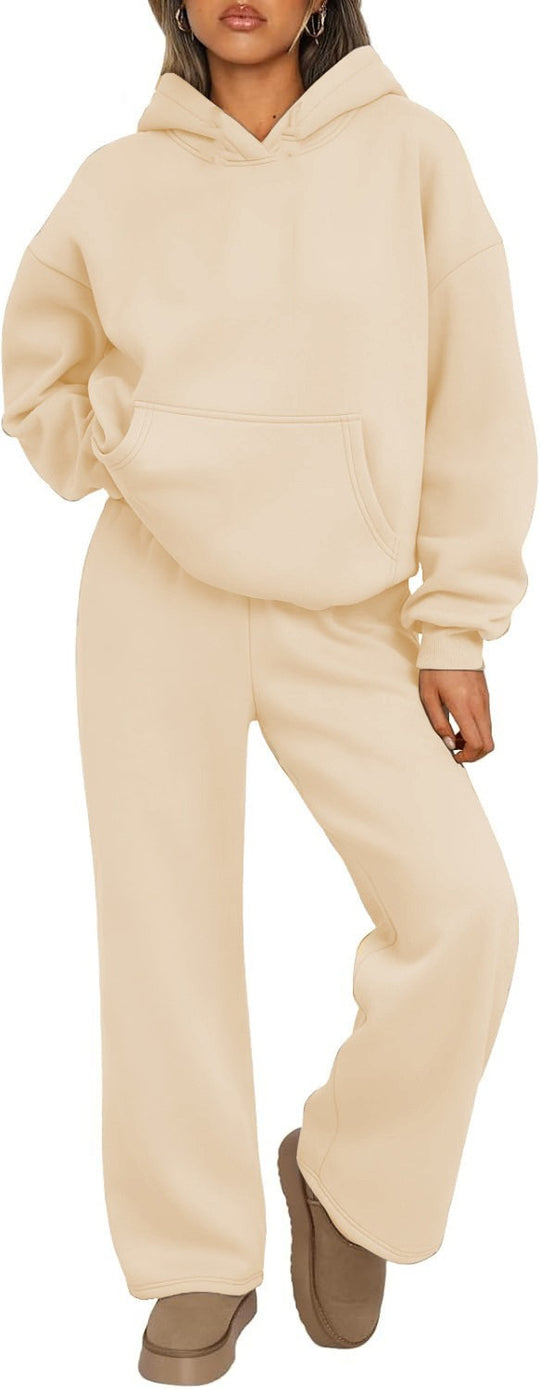 Damen nan Cozy-Loungewear-Set mit oversized Kapuzenpullover, Kängurutasche und weiten Palazzo-Jogginghose EB