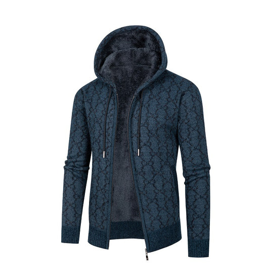 Herren Kapuzenjacke mit modernem Rautenmuster und kuscheligem Innenfutter EB