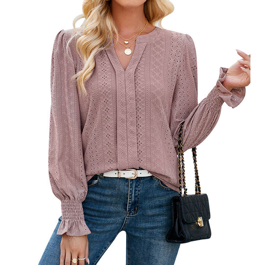 Damen Bluse mit elegantem Lochmuster und lässigem Schnitt EB