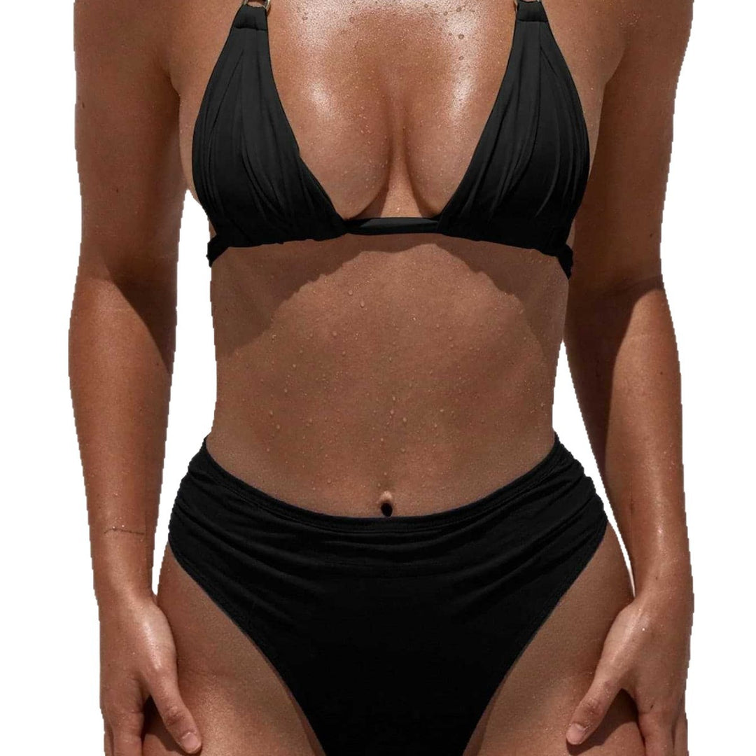 Damen Triangel-Bikini mit hohem Bund und Raffung EB