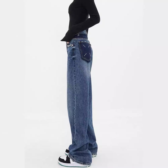 Damen weit geschnittene Denim-Hose mit stilvollen Fransendetails EB