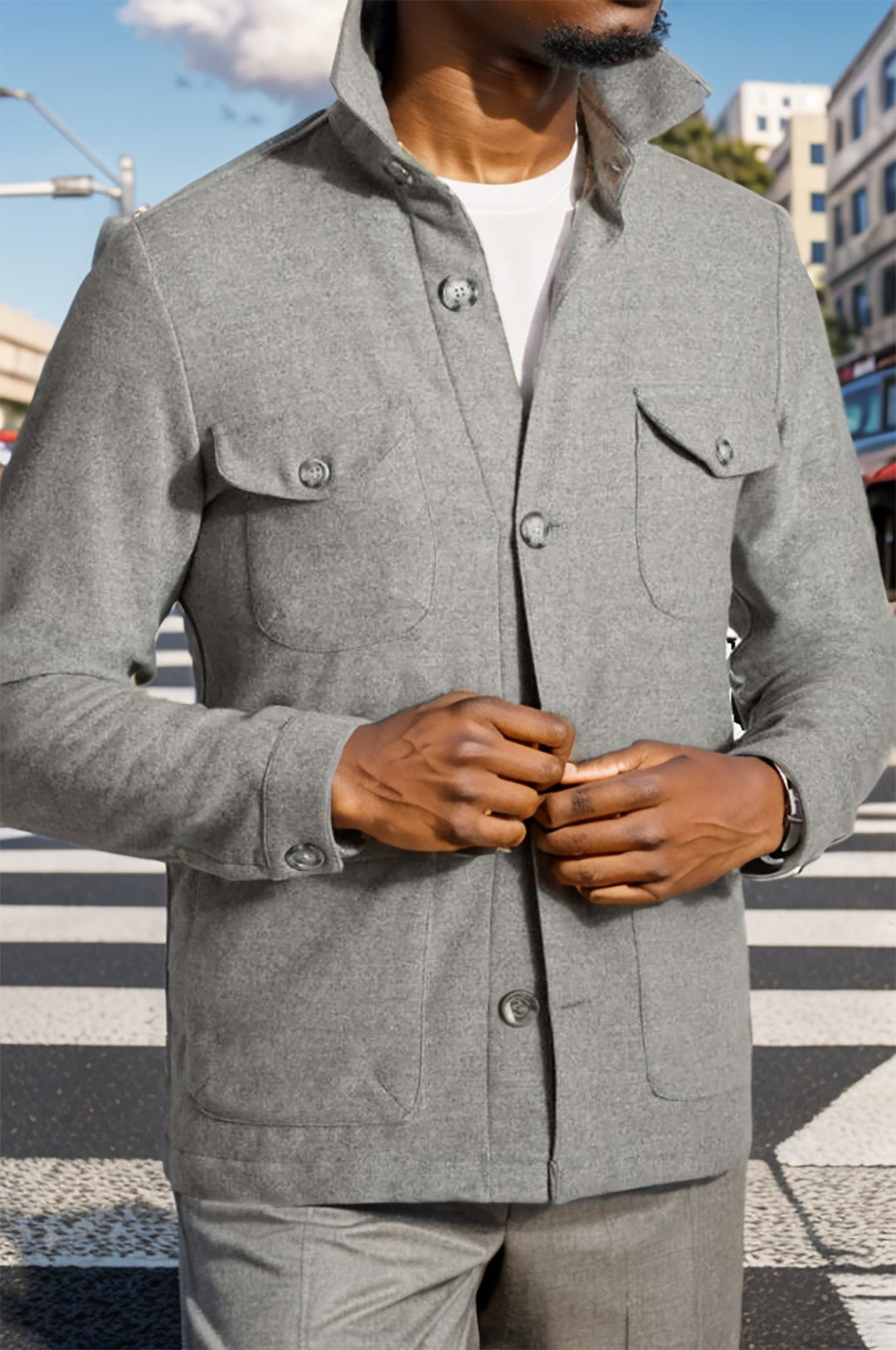 Herren zeitlose Utility-Jacke mit praktischen Taschen und Stehkragen EB