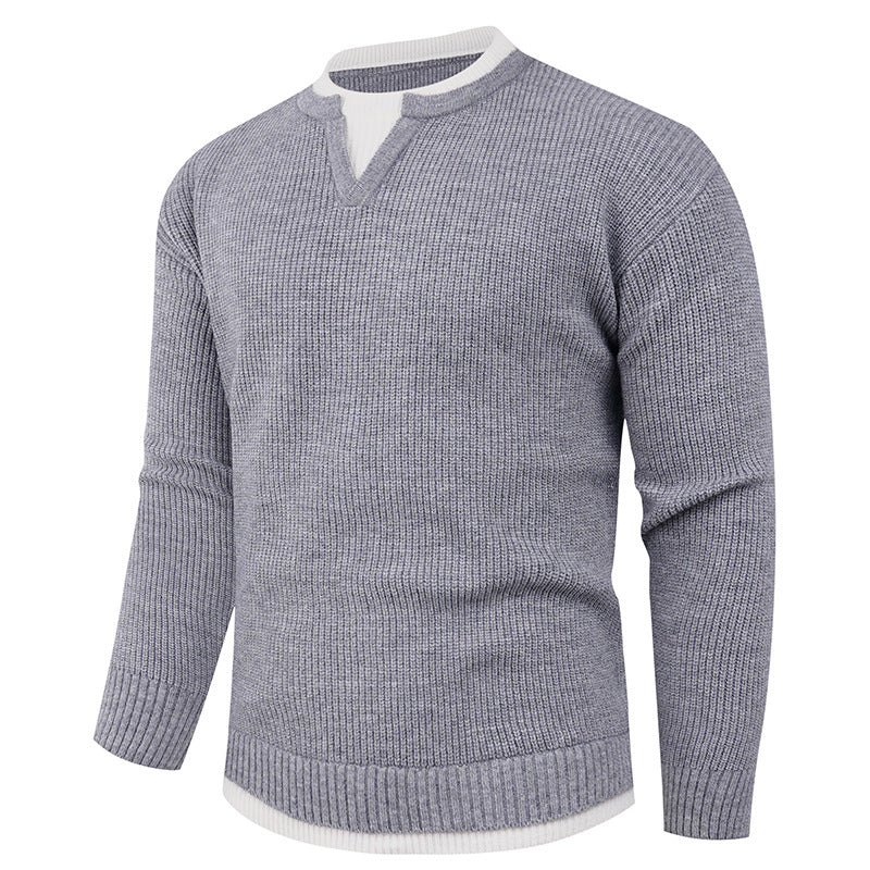 Herren Strickpullover mit V-Ausschnitt und modernem Rippenmuster EB
