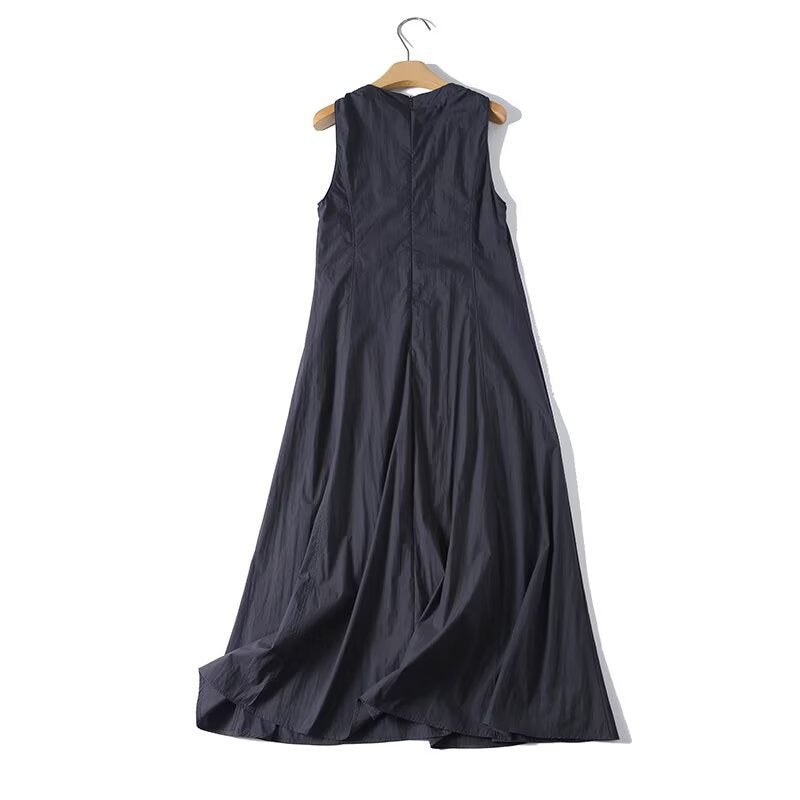 Damen luftiges Maxi-Kleid mit Spaghetti-Trägern und voluminösem Saum EB